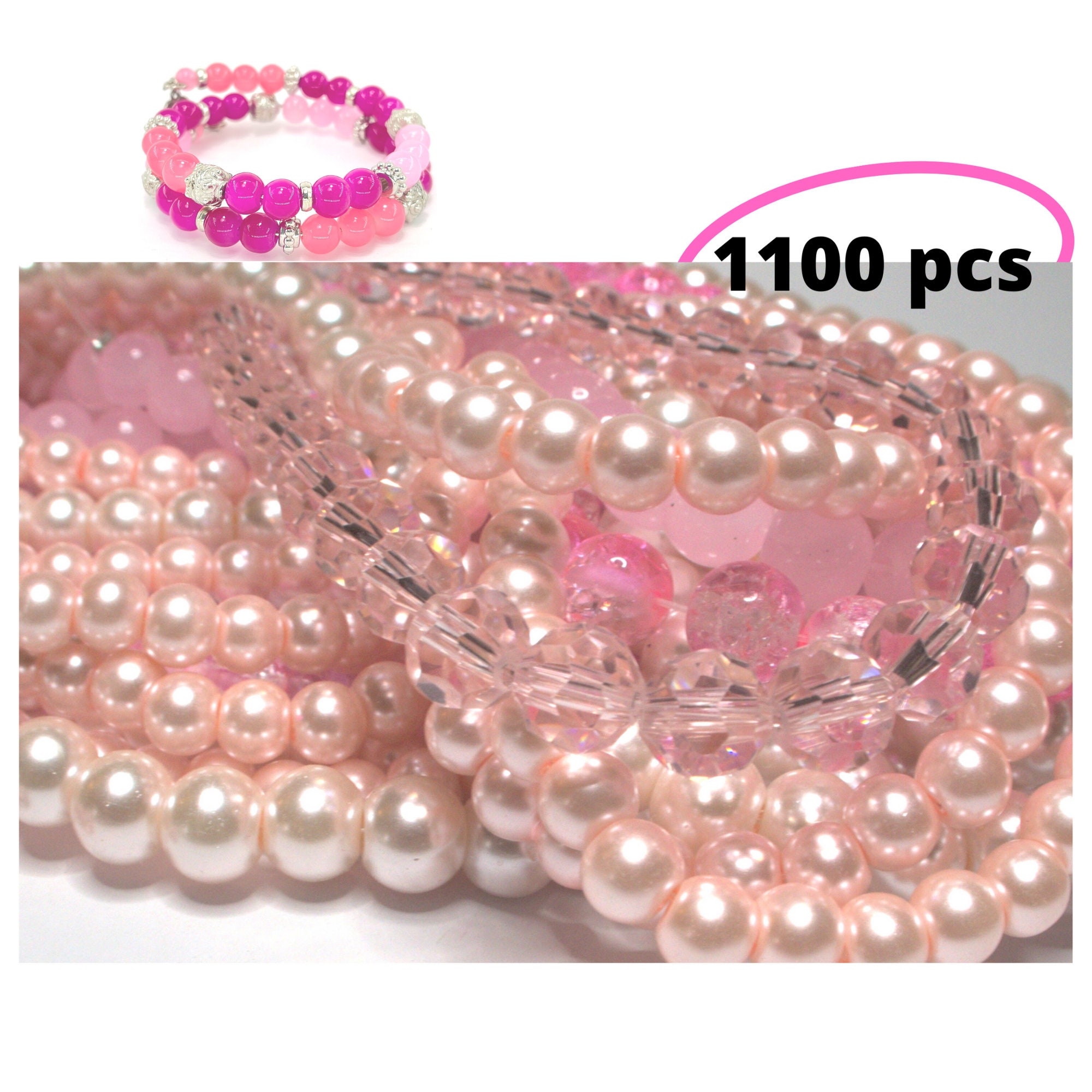 Bulk Lot Glass Beads for Bracelet Making GREEN Round DIY Craft 1 lb 1000+  pcs