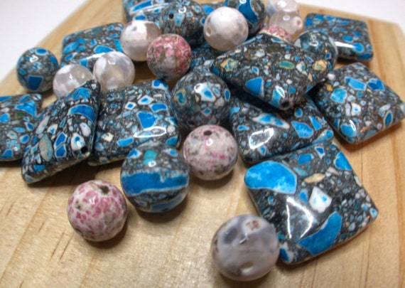 Mix Lot Stone Beads For Bracelet Jewelry Making - Turquoise Blue Collage Stone Beads - Gemstone Beads - Natural Semiprecious around 144pcs