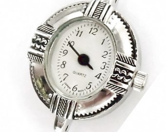 Silver Watch Face for Bracelet Watch DIY, Jewelry Craft Making, Oval Watch Piece for Interchangeable Bands, Birthday Gift for Beader, 1 pc