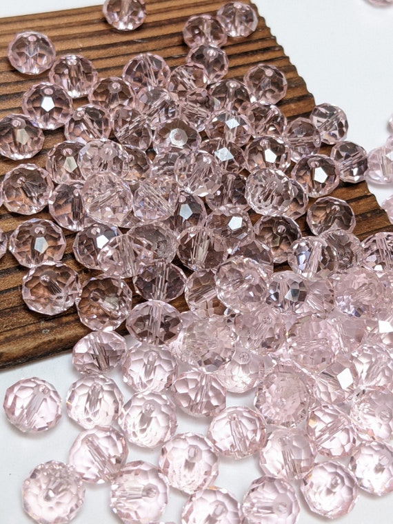 Glass Beads For Jewelry Bracelet Making - DIY Craft Supplies - Pink Crystal Glass Beads 9mm - Gift For Beader - 200pcs