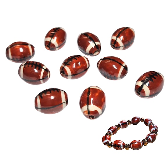 American Football Rugby Ceramic Beads for Bracelet, Fundraiser DIY Jewelry Supplies, Birthday Christmas Gift for Beader, Team Moms, 10 pcs