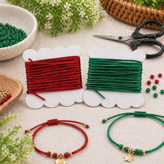 Elastic Cord for Bracelet Mask Making Supplies, Craft DIY Jewelry Supplies, 1mm Red Green Elastic Cords, 10 Yards, 3 Selections