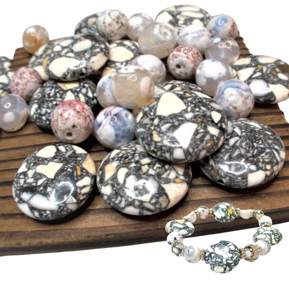 Semiprecious Stone Beads for Bracelet Making, Natural White Speckle Collage Gemstone Beads, Craft DIY Jewelry Supplies, 160 Pcs