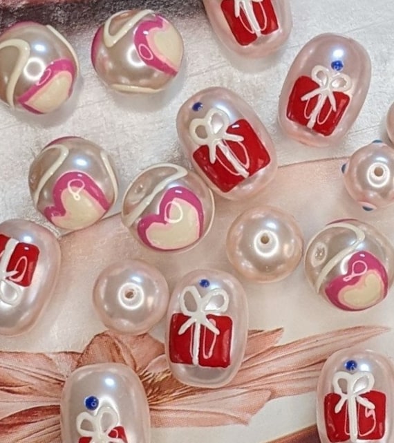 Mix Lot Glass Beads Bulk For Bracelet Jewelry Making -Gift Box Heart Dot Beads Mixed - Pink Beads Assorted 140 pcs