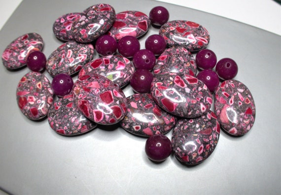 Stone Beads For Bracelet Making, Red Speckled Collage Gemstone, DIY Jewelry Supplies, Natural Semiprecious Beads, Gift For Beader, 140 pc