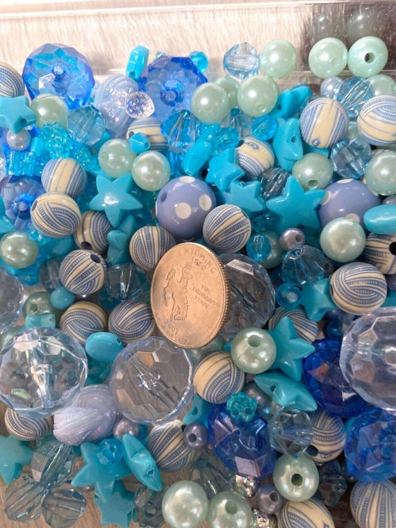 Plastic Jewelry Making Beads BLUE Loose Beads DIY Mix Shape Bulk Lot 1 lbs