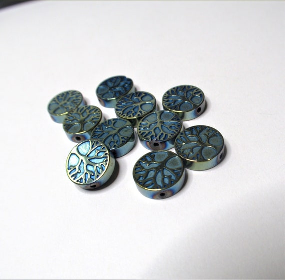 Green Beads For Jewelry - Round Gemstone Beads Life Of Tree Beads - Life Of Tree Turquoise Blue 10mm Round - 10PCS