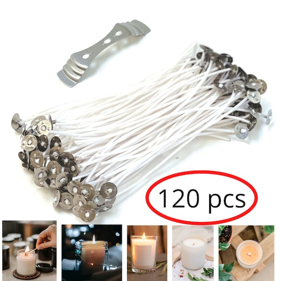 100Pcs Cotton Candle Wicks Pre-Waxed for Candle Making Candle DIY Thick  Candle Wick with Base