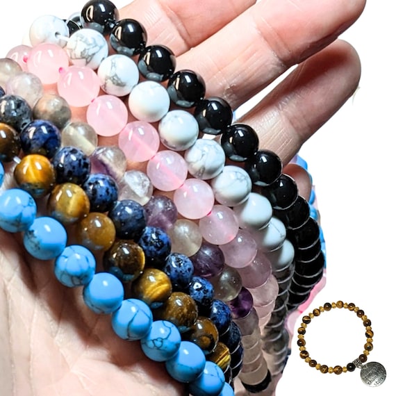 Gemstone Beads for Bracelets Making, Natural Stone Beads Bulk, DIY Jewelry Supplies, Gift for Beader, 8mm Round, 48 pcs, 7 Selections