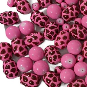 Mix Lot Glass Beads Bulk For Bracelet Jewelry Making -Giraffe Skin Pink Beads Mixed - Animal Print Dots painted Beads 140 pcs
