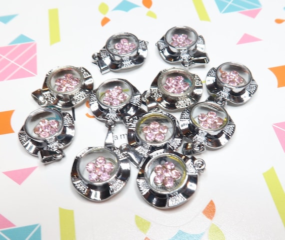 Spinner Charms For bracelet necklace Jewelry Making - Lucky Charm Rotate Crystal Charm Pink - 12 pcs