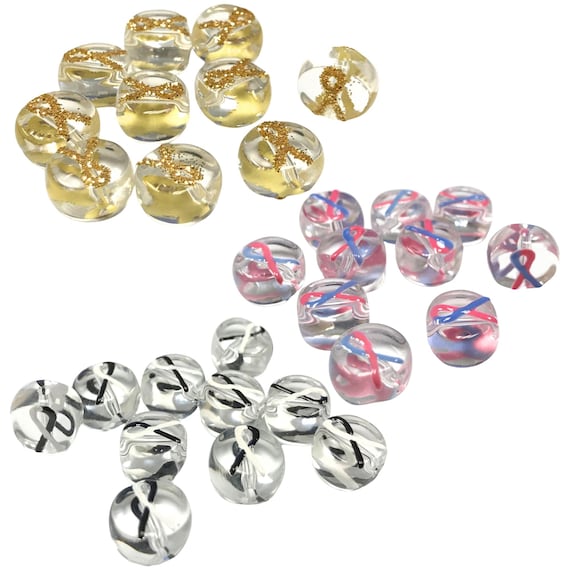 Childhood Cancer Infant Loss Miscarriage Black Lives Matter Ribbon Awareness Beads, Gold Pink Blue White Glass Beads Bulk Round 10mm, 10 pcs