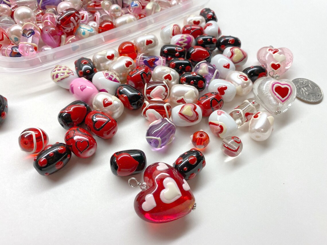 Hearts Beads For Jewelry Making Glass Beads Bulk For Etsy