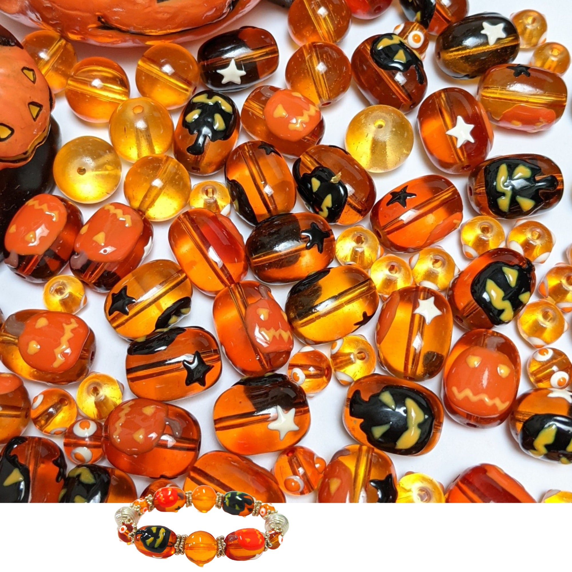 Glass Beads Bulk for Bracelet Making, Black Halloween Bats Boo Skull Bones  Beads, School Craft DIY Jewelry Supplies, Gift for Beader, 140 Pc 