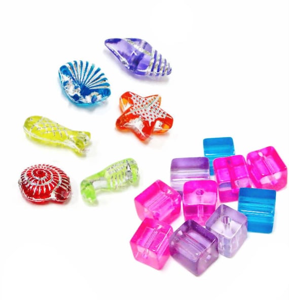 Plastic Beads Bundle Bulk Kawaii - Beads For Jewelry Making Scrapbooking DIY Craft Supplies - 0.5lb per Pkg_ 3 Selections