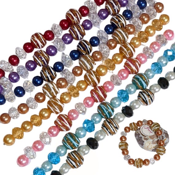 Glass Beads Bulk for Bracelet Making, Hand Painted Swirl Beads Assorted, DIY Jewelry Supplies, Birthday Gift for Beaders, 8 to 14mm, 150 Pcs