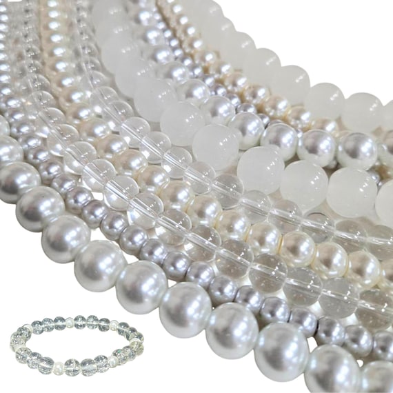 White Round Glass Beads Bulk for Bracelet Making, Craft Preschool DIY Jewelry Supplies, Birthday Gift For Beader, 6 to 8mm 1 lb 1100 pcs