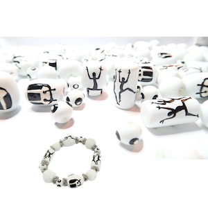 Glass Beads Bulk for Bracelet Making Supplies, Black White Dancers Drums Percussion Instruments Beads, Birthday Gift for Beaders, 140 Pcs