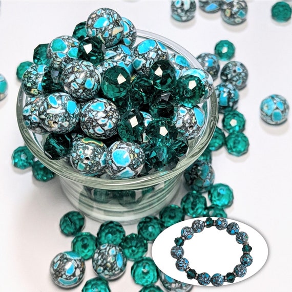 Gemstone Speckle Beads Glass Bulk For Bracelet Making, Irish Green Stone Beads, Craft DIY Jewelry Supplies, Birthday Gift For Beader, 180 pc