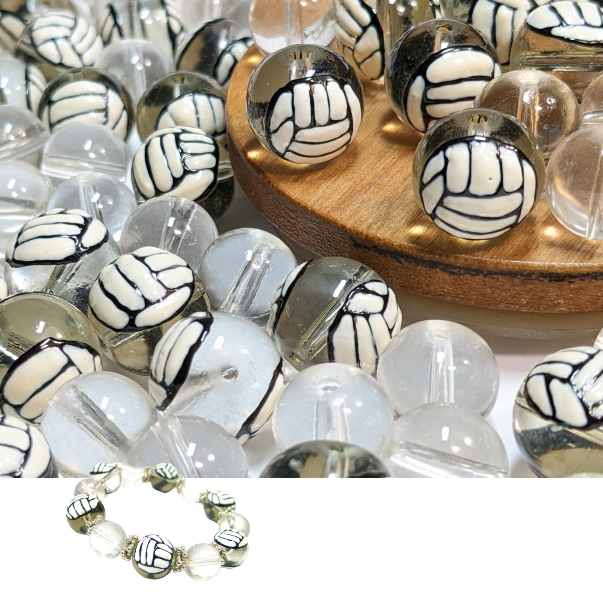Glass Beads Bulk For Bracelet Making, White Beach Volleyball Beads, DIY  Jewelry Supplies, Gift For Beader, Back To School Crafts, 140 pcs
