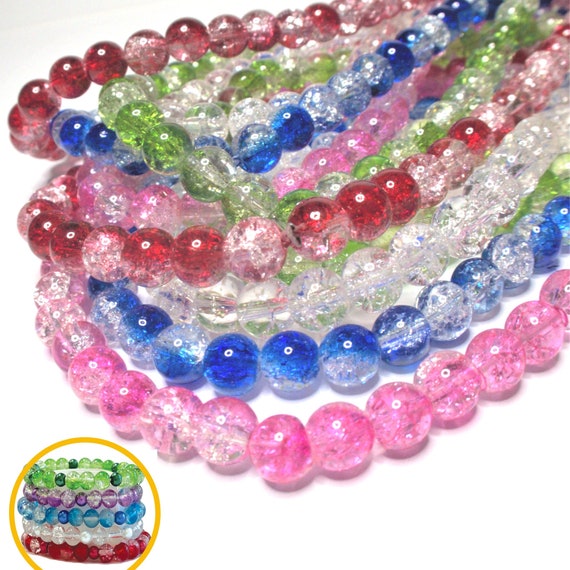 Glass Beads Bulk Multi Colors - Round Crackle Beads For Jewelry Bracelet Making - DIY Craft Supplies 8mm 480 pcs