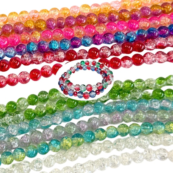 Glass Beads Bulk for Bracelet Suncatchers Making, DIY Jewelry Supplies, Round Crackle Assorted, Gift for Beaders, 2 Tone, 8mm, 1 Lb, 800 Pcs