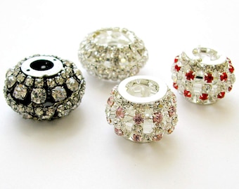 Zircon Spacers Beads Assorted, Rhinestones Charms Big Large Hole Beads for Bracelet Making, DIY Jewelry Supplies, Gift for Beader, Pack of 4
