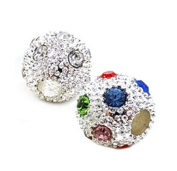 Rhinestones Charms For Necklace - Spacer Beads For Bracelet - Multi Color Clear Large Hole Ball Beads - 10mm-  2 Selections - Pack Of 3