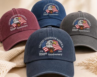USA 250th Anniversary Hat 1776-2026, American Flag Cap, Patriotic Baseball Cap Gift for Veterans, Independence Day Vintage Hat