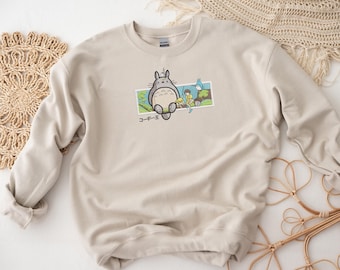 Totoro Embroidered Crewneck, My Neighbor Totoro Embroidered Sweatshirt and Hoodie, Studio Ghibli Merch, Gift for Anime Lovers