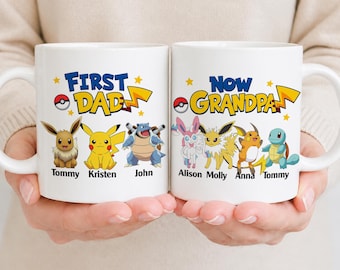 Personalized Pokemon Mug, First Dad Now Grandpa Gift For Him, Custom Birthday Pokedad Mug, Anime Father's Day Gift, Birthday Gift