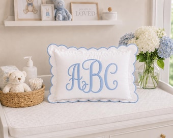 Embroidered Monogrammed Appliqué Lumbar Pillow Cover, Personalized Throw Pillow, Custom Initial Pillow for Wedding, Nursery or Couch Decor
