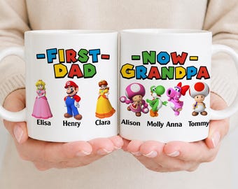 First Dad Now Grandpa Custom Super Daddio Flat Mug, Fathers Day Mug, Super Daddio Mug, Gamer Dad Gift, Funny Gift Personalized Dad Mug