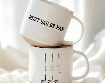 Personalized Best Dad By Par Mug, Custom Kids Names Golf Dad Coffee Pottery Mug, Father's Day Golf Gift, Golfer Dad Gift from Daughter Son