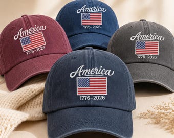 America 250th Anniversary Flag Logo Embroidered Cap, Independence Baseball Cap, USA 250 Years Apparel, 1776–2026 Anniversary