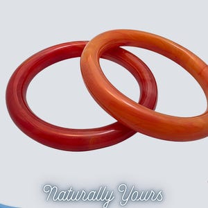 Natural Agate Bangle Bracelets — Red & Orange Polished Stone Set of Two