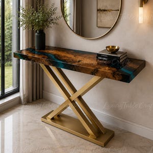Modern Epoxy River Console Table, Walnut Burl Entry Table, Live Edge Resin Hallway Table, Luxury Foyer Decor, Custom Wood Console