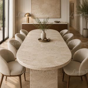 Handcrafted Oval Travertine Dining Table – Japandi Wabi Sabi Natural Stone Furniture