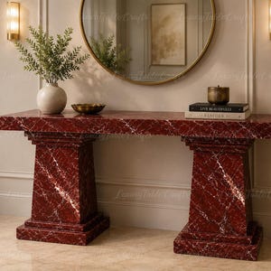 Red Rosso Levanto Marble Console Table, Pedestal Base Entryway Furniture