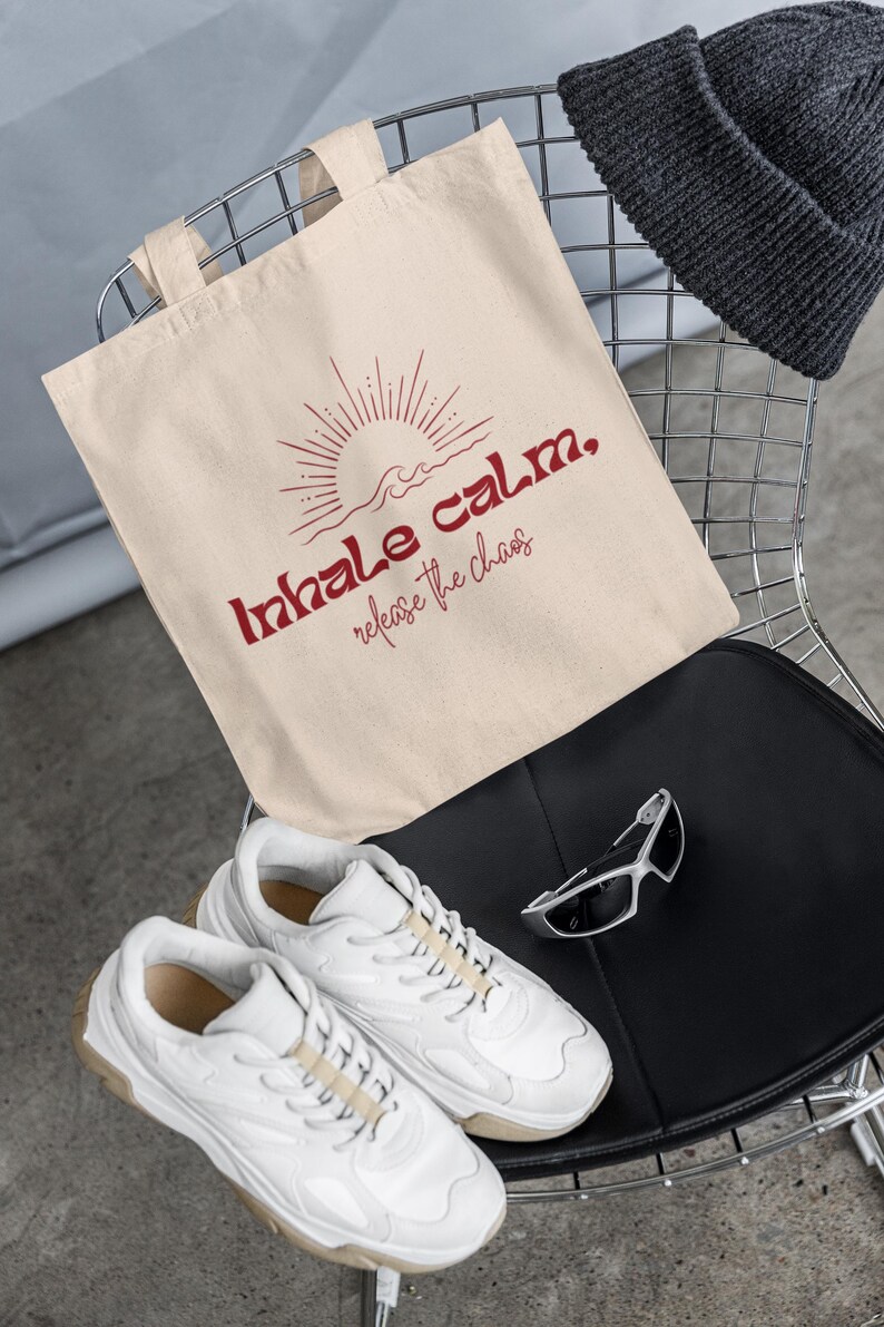 Cotton Canvas Tote Bag, Inhale Calm Release Chaos, Yoga Bag, Eco ...