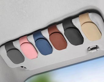 Car Sunglasses Holder Clip – PU Leather Glasses Case Sun Visor Organizer, Magnetic Eyeglasses Holder, Car Interior Accessories