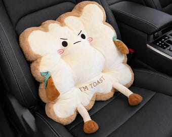 Toast Car Lumbar Support Cushion - Cute Plush Seat Pillow for Back & Hip Comfort | Office Chair Bedroom Cushion Soft Ergonomic Gift Idea