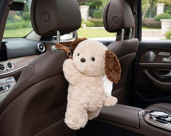 Cute Plush Car Tissue Holder – Hanging Cartoon Tissue Box Cover, Universal Vehicle Paper Case, Creative Car Interior Accessory