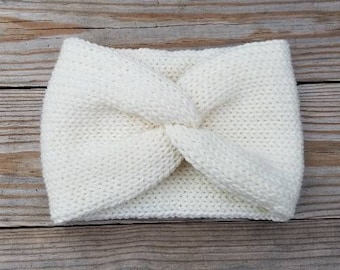 Ready to Ship! Knot Knitted Bow Headband - Ear warmer - in white