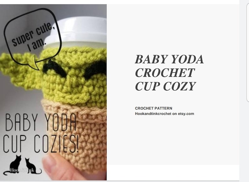 Baby yoda alien Crochet Cup Cozy PATTERN amigurumi new low price image 2