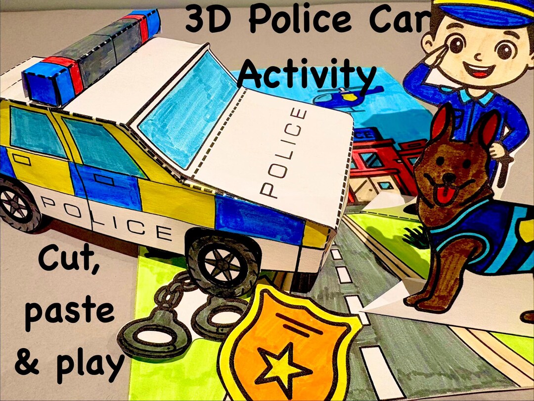 3D Police Car Printable Activity | Kids Craft Template | Cut and Paste ...