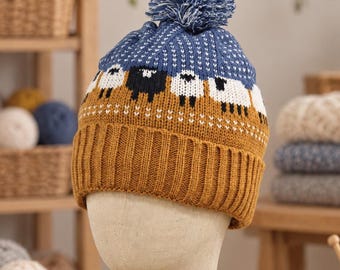 Resident Evil Inspired Bryan Beanie, Blue Sheep Knit Hat, Cozy Pom Pom Winter Cap, Video Game Inspired Gift, Cottagecore Beanie