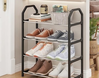 4 Tier Trapezoidal Shoe Rack | Modern Space-Saving Entryway Storage Shelf