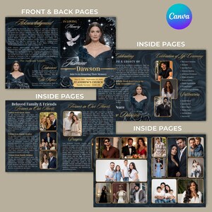 In Loving Memory Funeral Template Black Roses, Canva Memorial Booklet, Celebration of Life Program