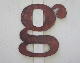 Lowercase metal letter "g" from Screaming Horse Iron Works. Custom sizes and letters available.